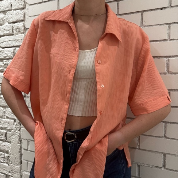 ALIA VINTAGE SALMON SHORT SLEEVES BUTTON DOWN SHIRT - 12 - Picture 8 of 11